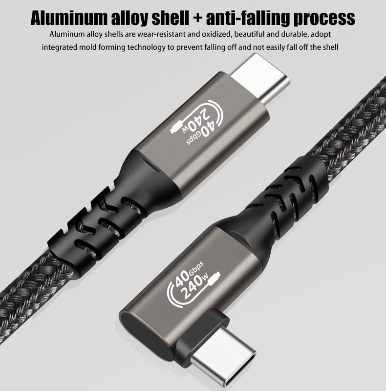 3.3FT Black Braided USB 4.0 C to C Cable 90 Elbow 240W 40G BPS 8k 60Hz HD Video gallery