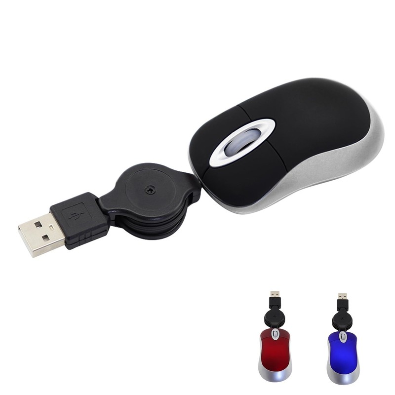 Mini Wired Mouse Small Retractable Cable USB Optical Mouse Compact Size 1600D...