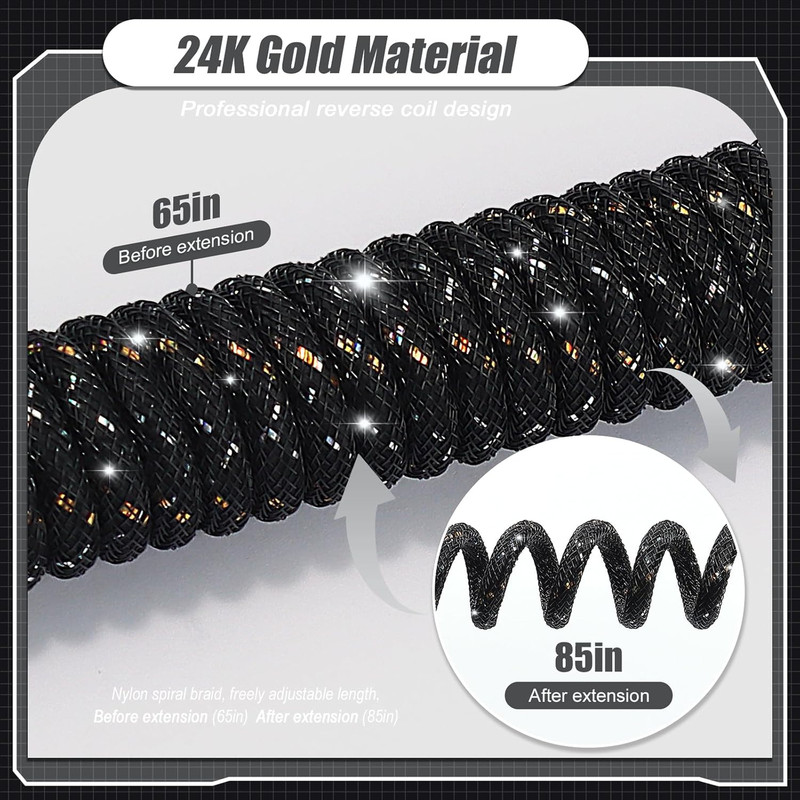 C03 Custom Braided Coiled USB C to A Keyboard Cable Black Extendable Spiral gallery