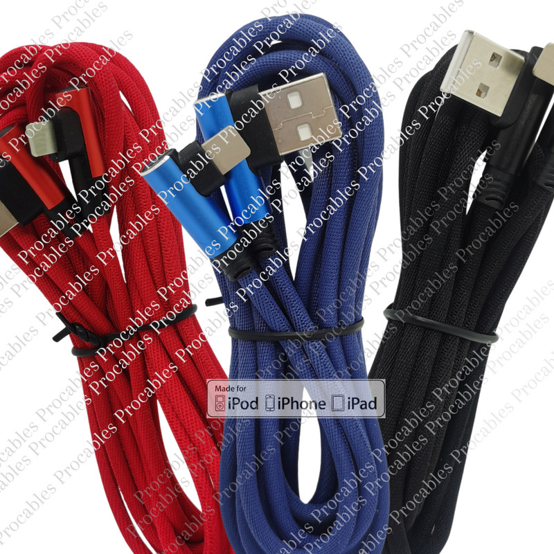 3Pack Right Angle Elbow USB Charger Cable 6Ft For iPhone 14 13 12 11 8 XR X Cord