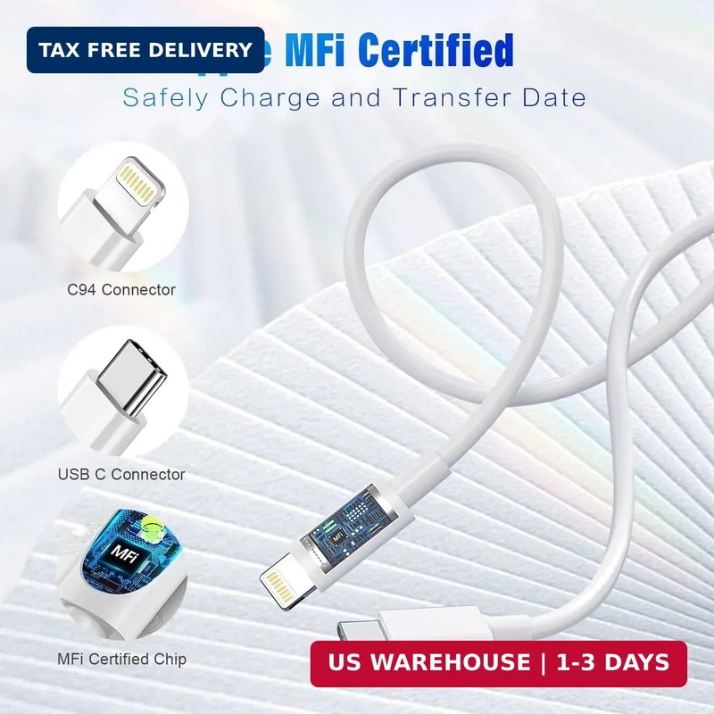5Pack(3/3/6/6/10FT) USB C to Lightning Cable [Apple MFi Certified] iPhone Fast C gallery