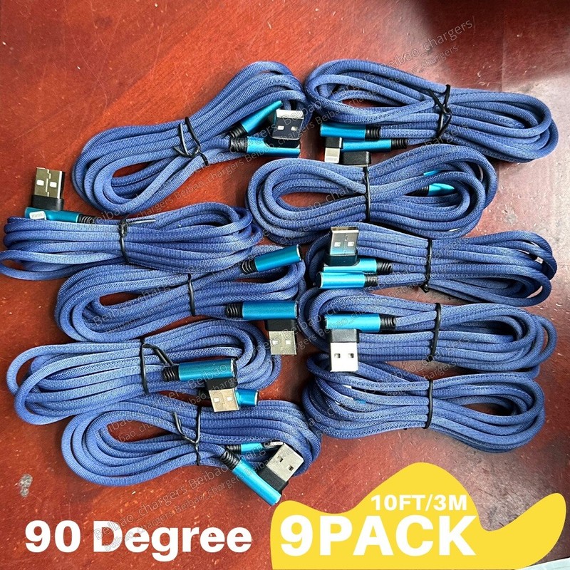 Fast Charger Cable 10FT 90 Degree USB Type-C Cord Lot For iPhone 15 16 Samsung