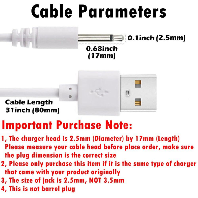 2 Pack 2.7Ft Replacement DC Charging Cable, USB to DC 2.5Mm Fast Charger Cord Ad gallery
