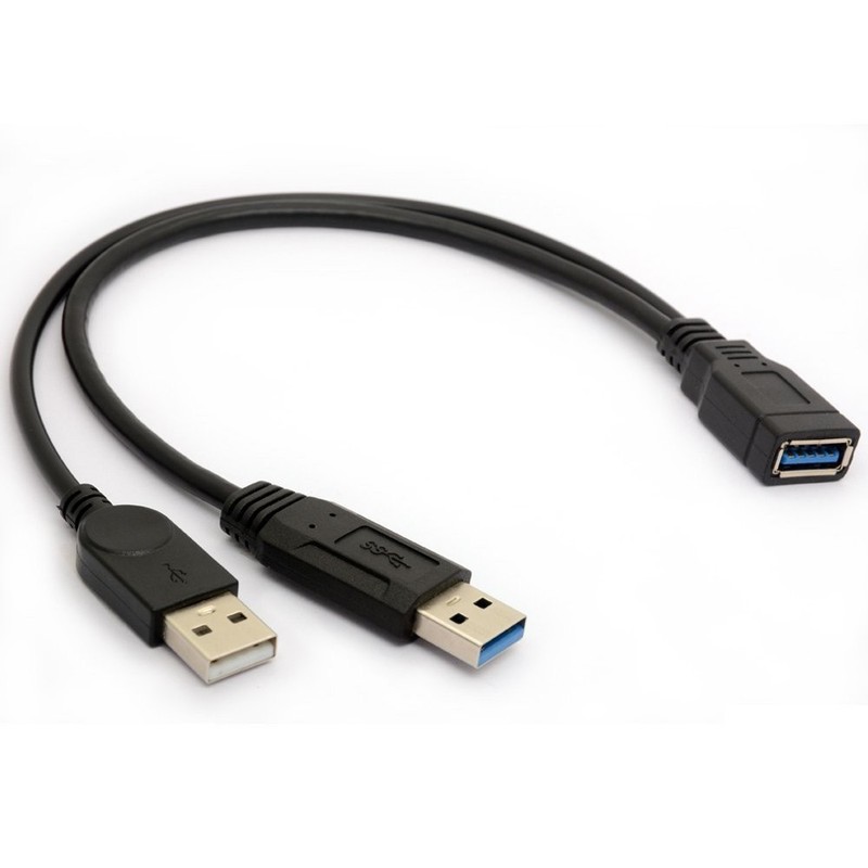 USB 3.0 Cable Dual Power Charge Cables Y Adapter Type A Lead Male Female 30cm