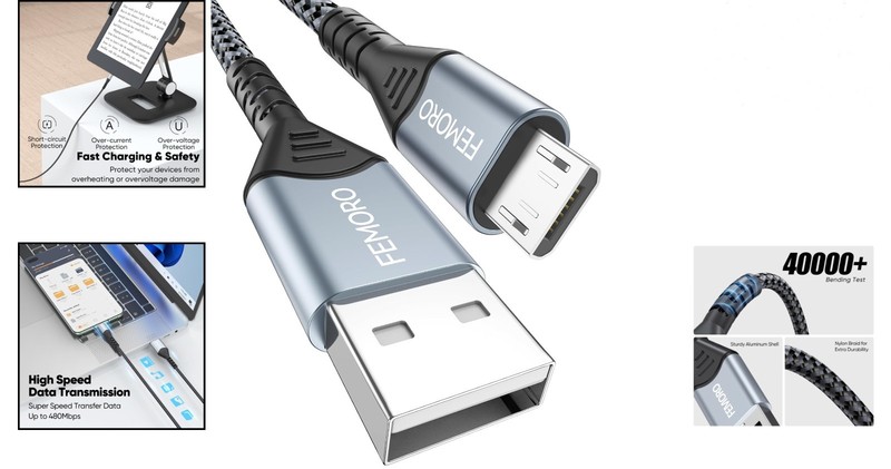 Aluminum 6ft Micro USB Charging Cable - 480Mbps Transfer, Wide Compatibility gallery