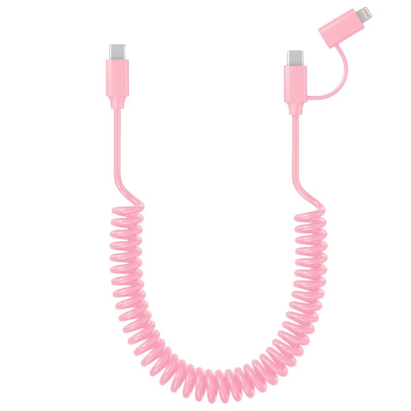60W Coiled USB-C to USB-C & Lightning Cable【MFi Certified】 2 in 1 Fast Chargi...