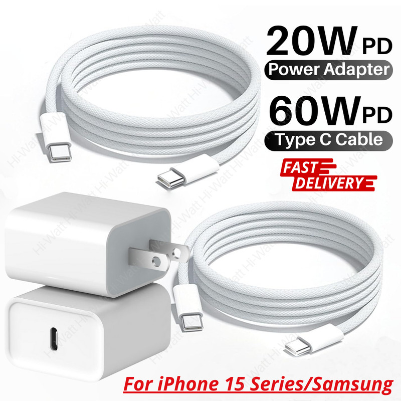 2-Pack PD Fast Charger Cube Dual USB C Cable For iPhone 15 Pro Max iPad Samsung