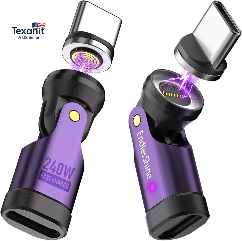 Magnetic USB C to C Adapter, 240W PD Fast Charging 480Mbps Data 9-Pin Breakaway