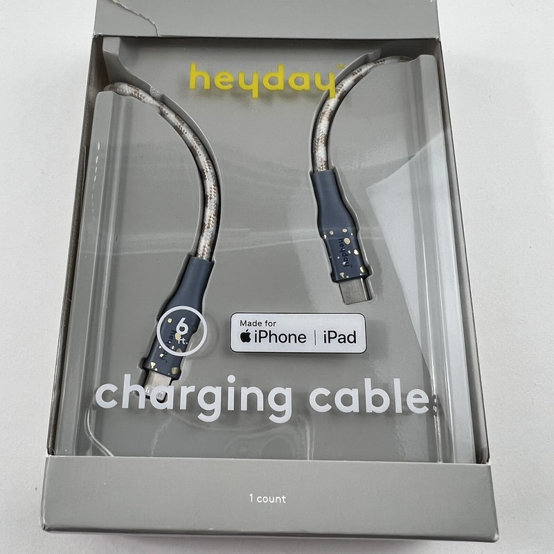 Heyday 6' LTNG to USB-C Braided Cable for iPhone Gray Teal Gold Flake