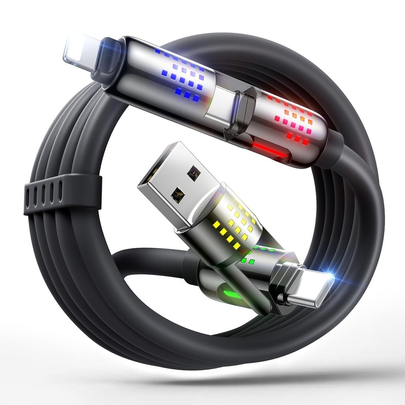 JOHN 240W 4 in 1 Charging Cable, 6.6FT USB to Lightning Cable [MFi Certified]…