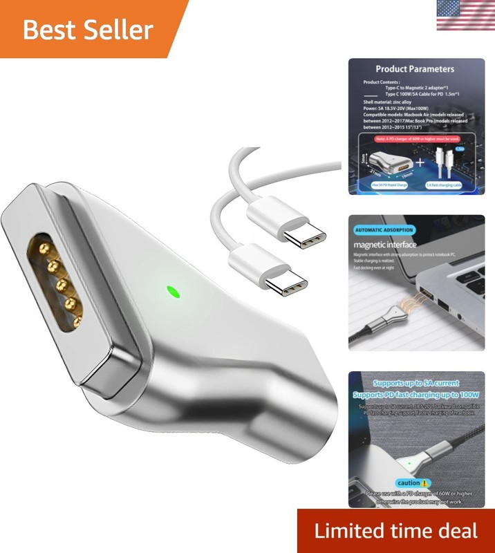 100W Magnetic USB C Adapter with Smart Charging Indicator – MacBook Compatible
