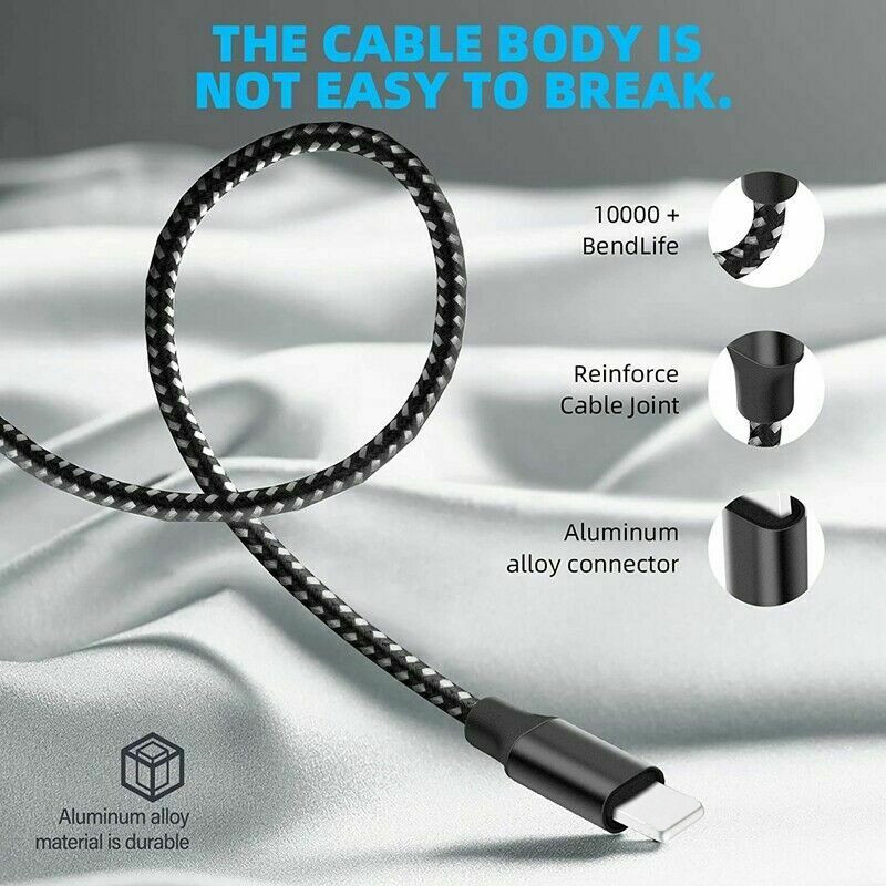3X 6FT USB Braided Charger Cable Heavy Duty For iPhone 6 7 8 XR 11 12 13 14 Cord gallery