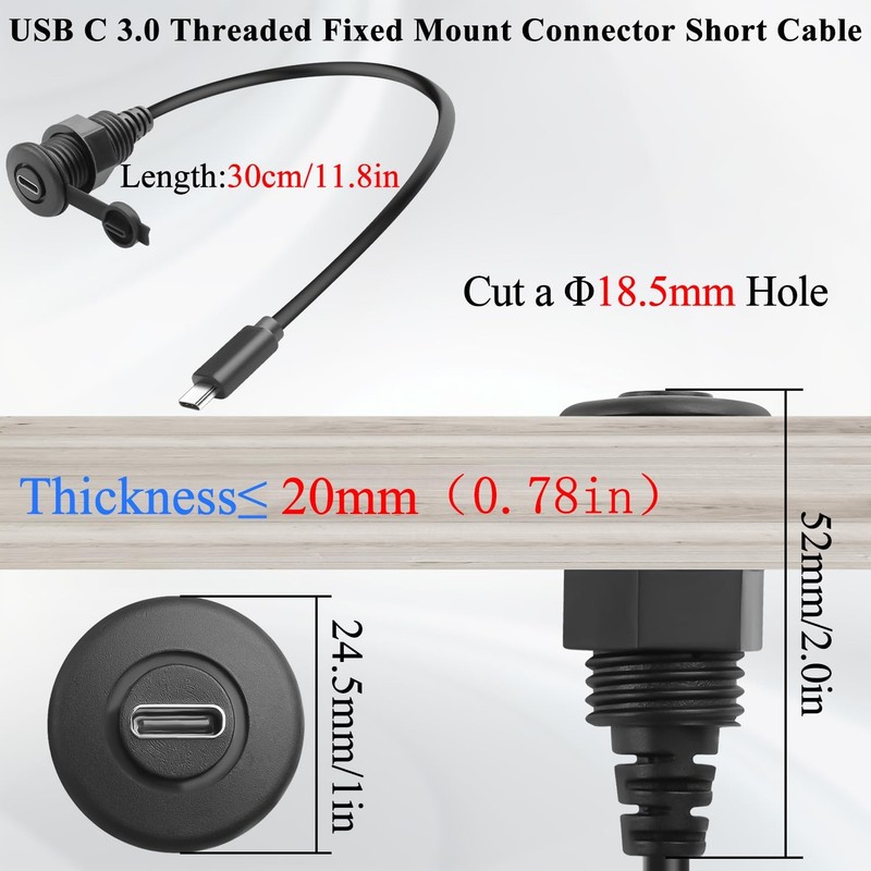 5Gbps USB Threaded Fixed Short Cable USB 3.0 to Female Embedded Charging Data... gallery