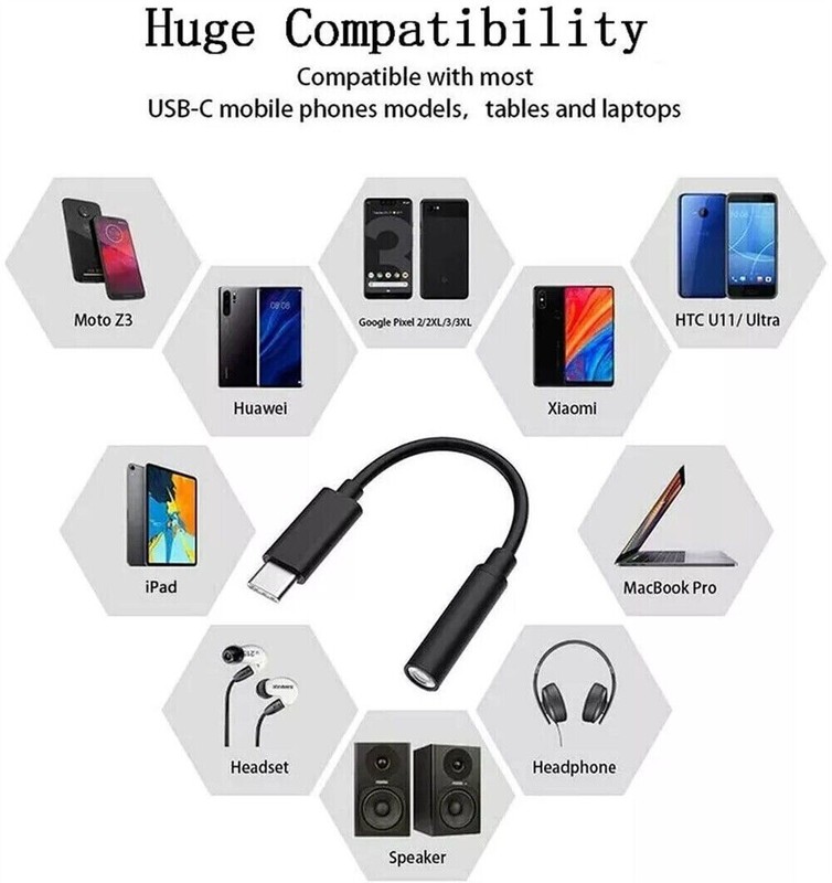 USB-C Type C Adapter Port to 3.5MM Aux Audio Jack Earphone Headphone Cable USB gallery