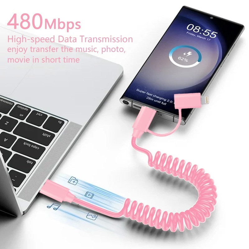 60W Coiled USB-C to USB-C & Lightning Cable【MFi Certified】 2 in 1 Fast Chargi... gallery