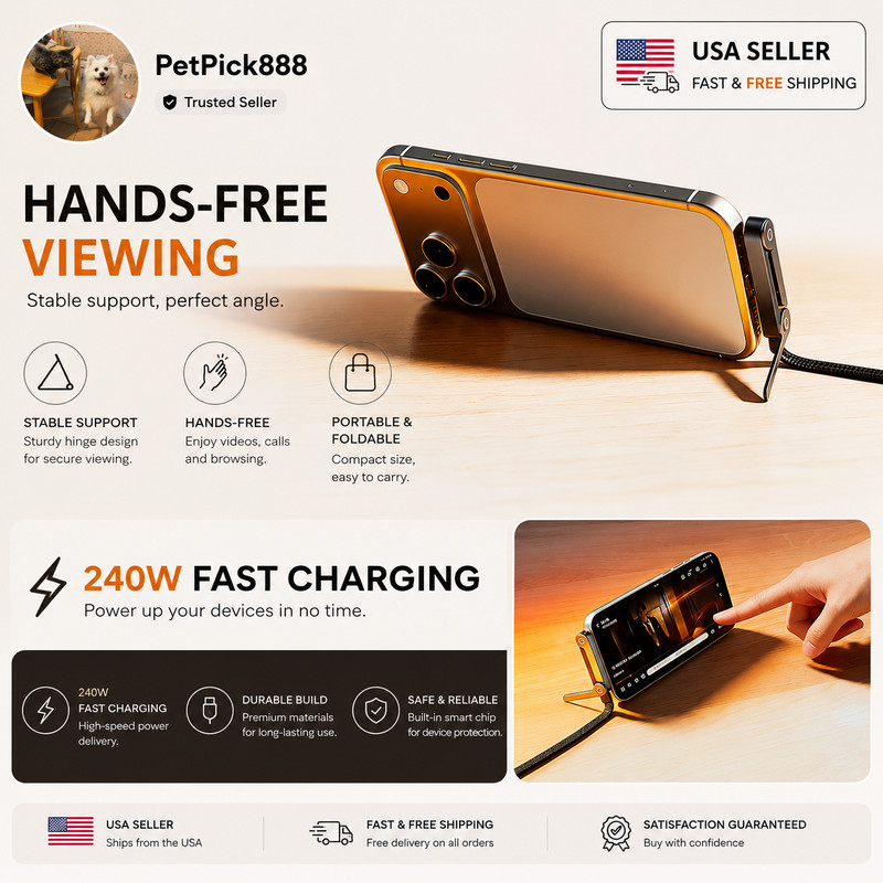 2-in-1 Invisible Holder Charger Cable–240W Fast Charging Cord with Phone Stand gallery