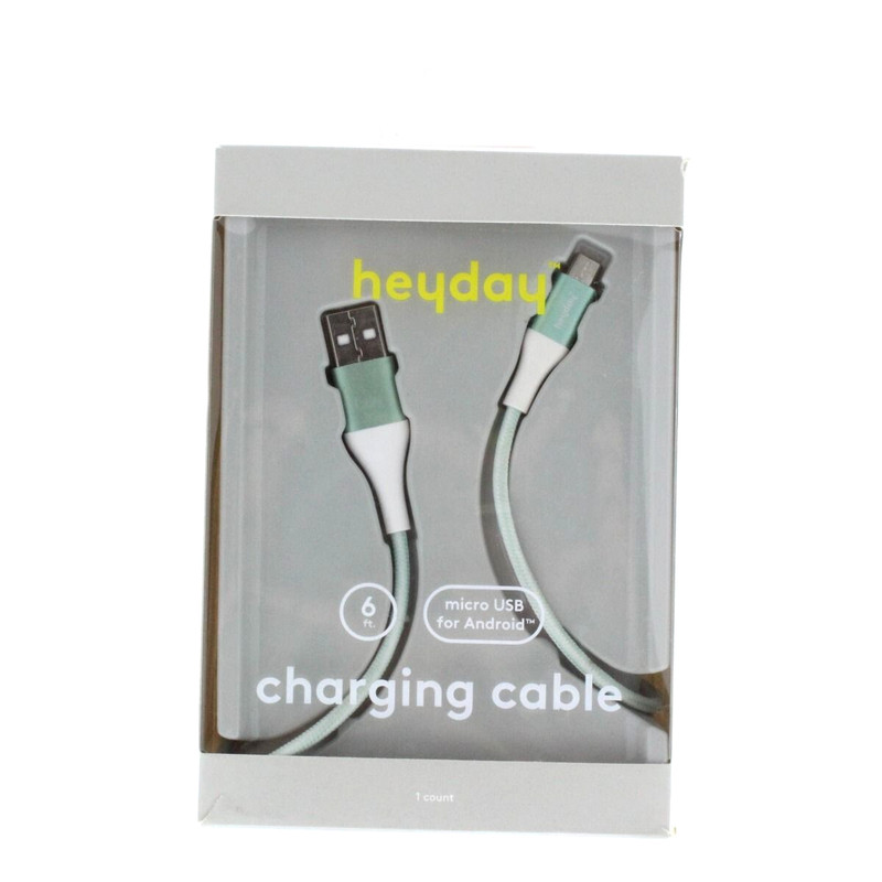 Heyday Braided Cable USB-A to Micro USB 5.9 Feet Mint / White