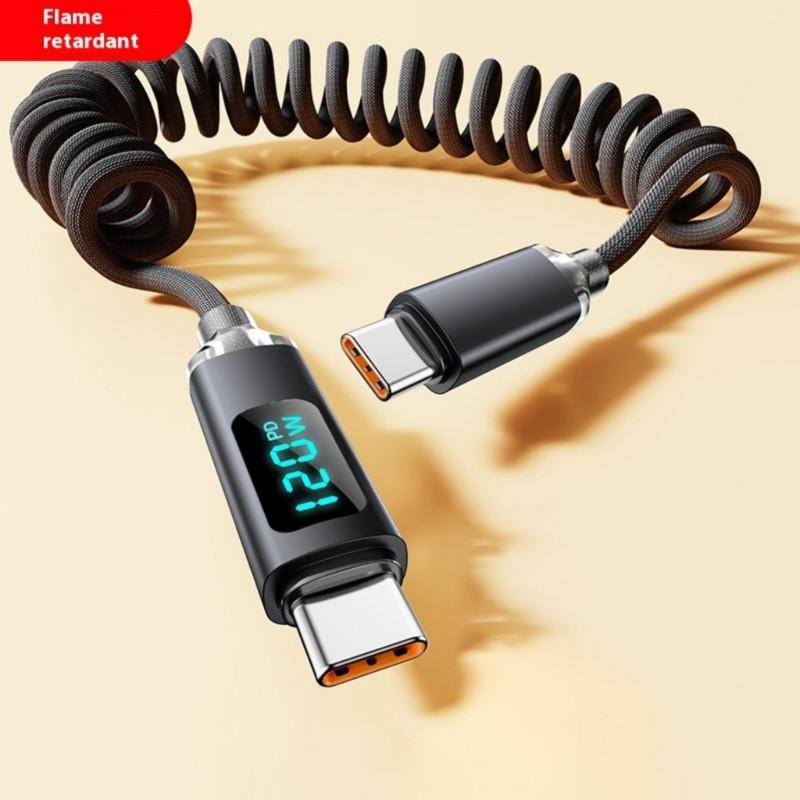 Spring Loaded USB C Charging Cord 120W Highly speed Power Delivery Braided Cable gallery