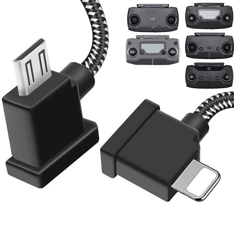 DJI 1FT 90 Degree USB Micro to iOS Remote Controller Cable for 1ft, Black