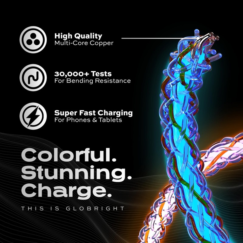 Statik Light Up Charger Cable - GloBright Braided LED Charging Cable, Glowing... gallery