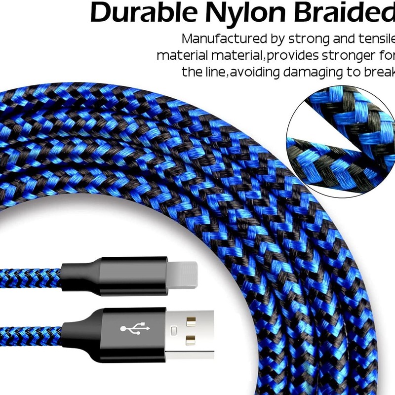10Ft 6Ft Fast Charger For iPhone 14/13/12/11/XS/8/7/6/5 Braided USB Cable 3PACK gallery
