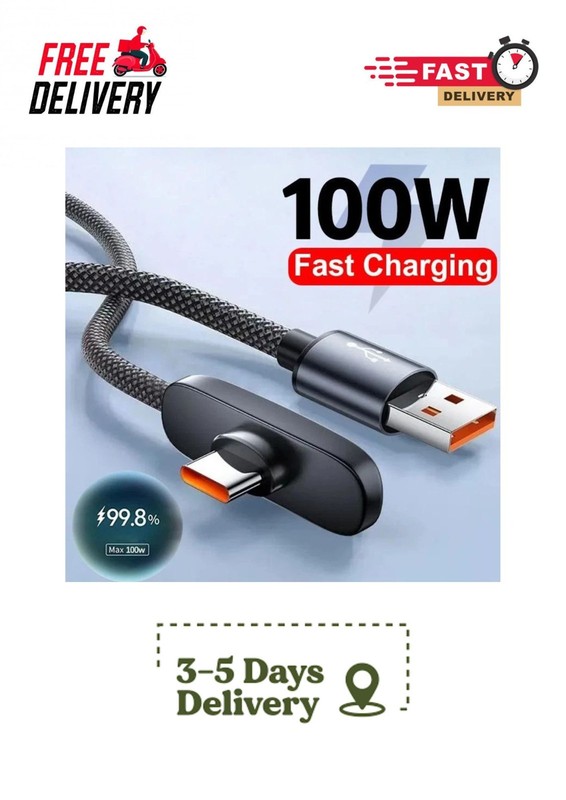 100W USB-C Fast Charging Cable 90 Degree Right Angle Type-C Data Cord Phone
