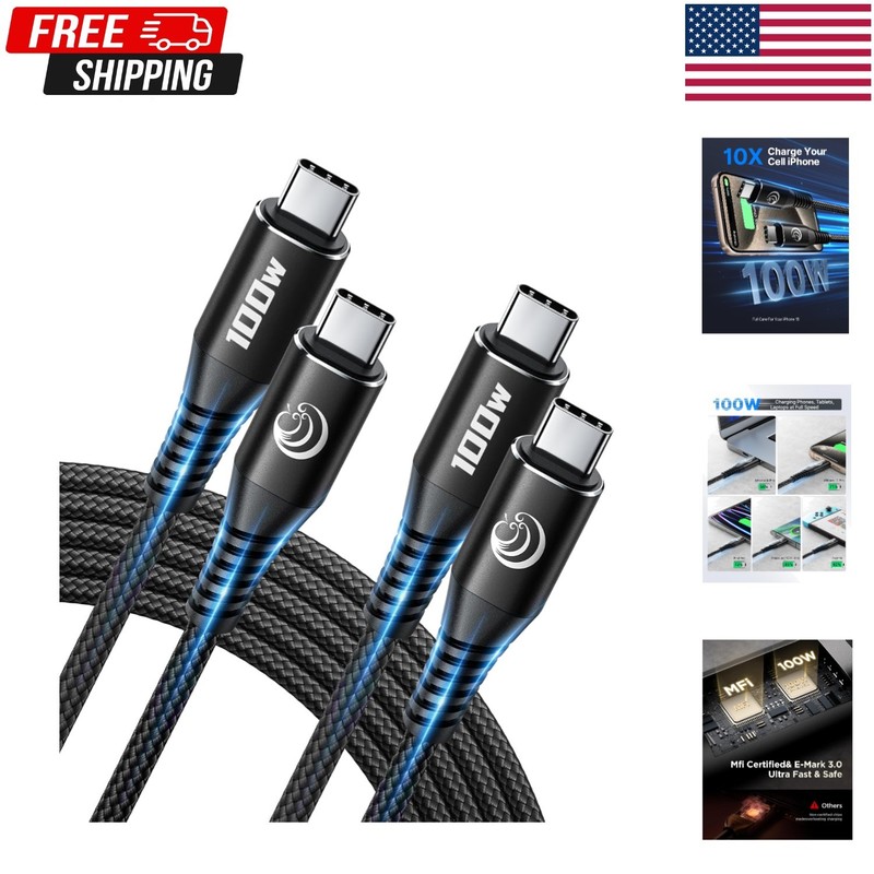 Type C USBC Cable Charge Cord Fast Charging Type-c 100 W 6 FT Phone Tablet 2PK
