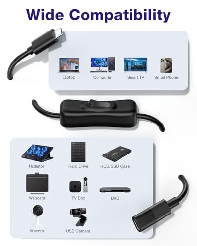 USB-C ON/Off Switch Cable 3.3FT, USB 3.1 Type-C Male to Female Extension with Sw gallery