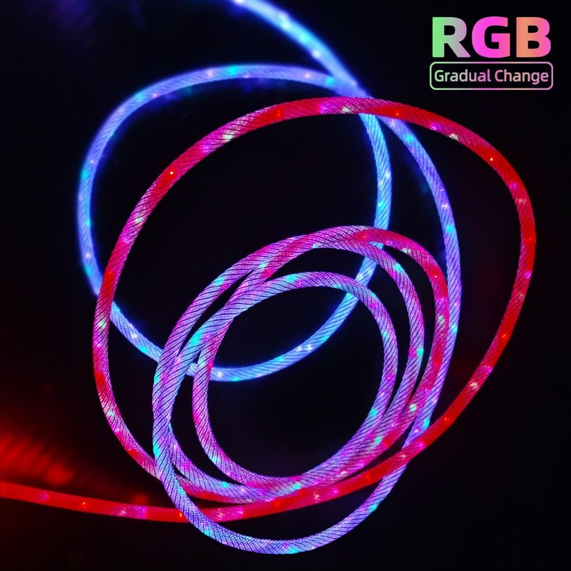 6.6ft/2m Type C Cable Nylon Braid Led Light Up Charger Cord 66W 5A QC3.0 Visi... gallery