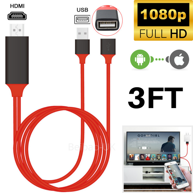 3FT 1080P MHL USB to HDMI HD TV HDTV Cable Adapter For Android iPhone Samsung LG