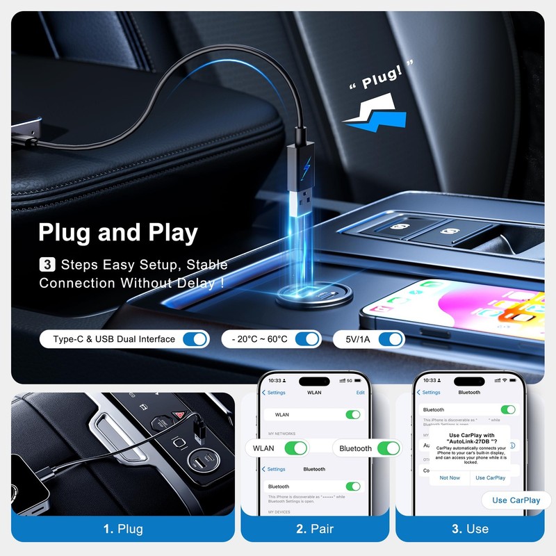AI Box Wireless CarPlay & Auto Adapter - Plug & Play, Dual-Band WiFi, Bluetoo... gallery