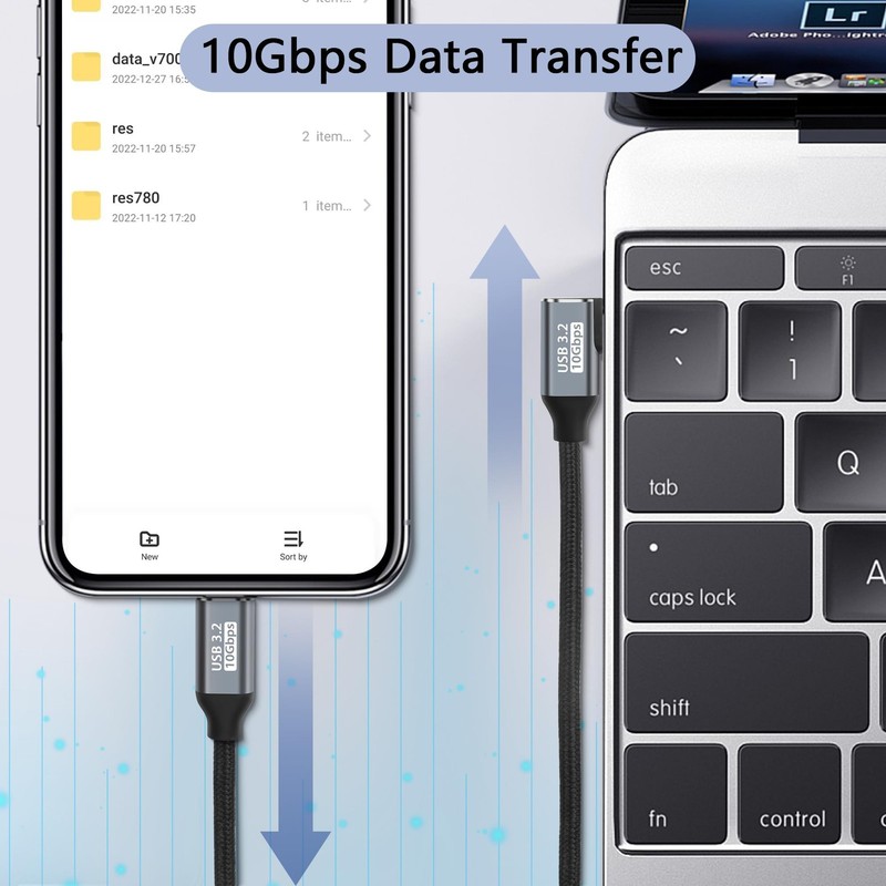 90 Degree Elbow USB C to USB C Cable, 10Gbps USB3.2 Gen2 Type C 100W Nylon Br... gallery