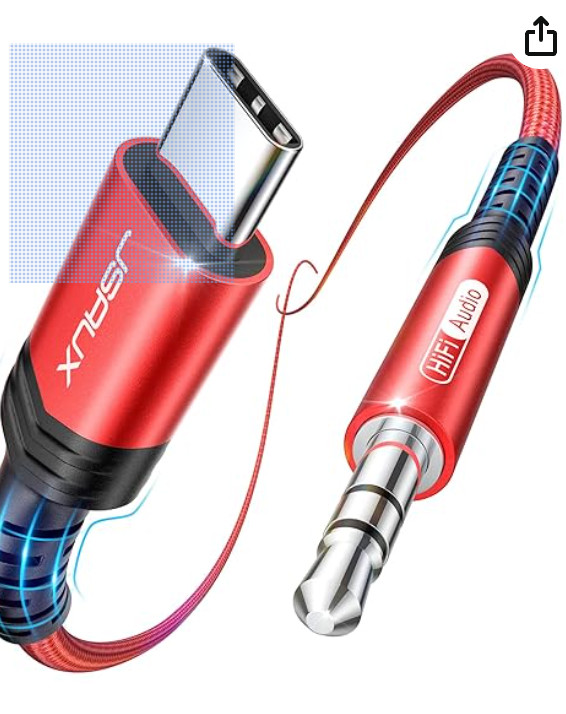 JSAUX USB C to 3.5mm Audio Aux Jack Cable for iPhone 17 Pro Max/Air [3.3ft], Typ