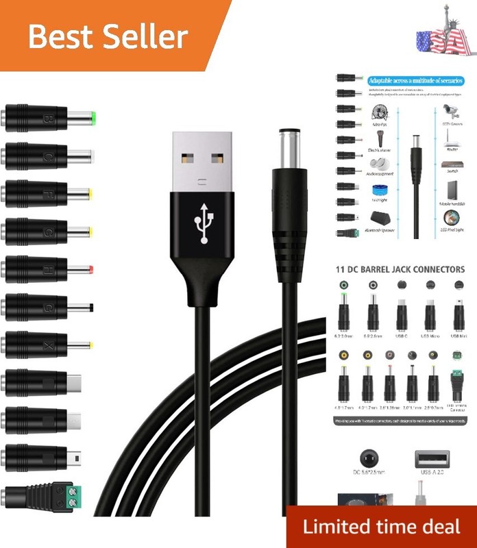 Versatile 5FT USB to DC 5V Power Cable with 11 Connectors for Charging Needs