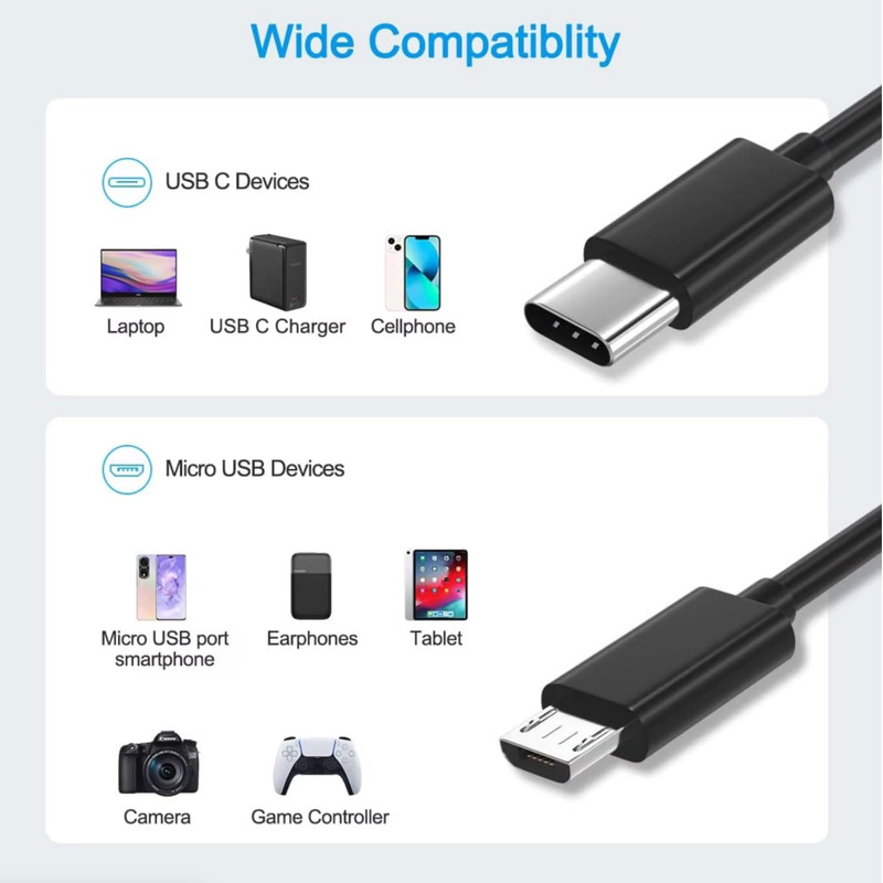 USB Type C to Micro 5V/2.4A Data & Sync Transfer OTG charging cable - Black LOT gallery
