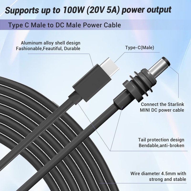 10ft 100W USB Type C Input To DC Mini Satellite Power Supply Charging Cable gallery