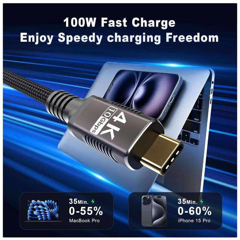 Durable Nylon-Braided USB-C Cable | 10Gbps Data Transfer