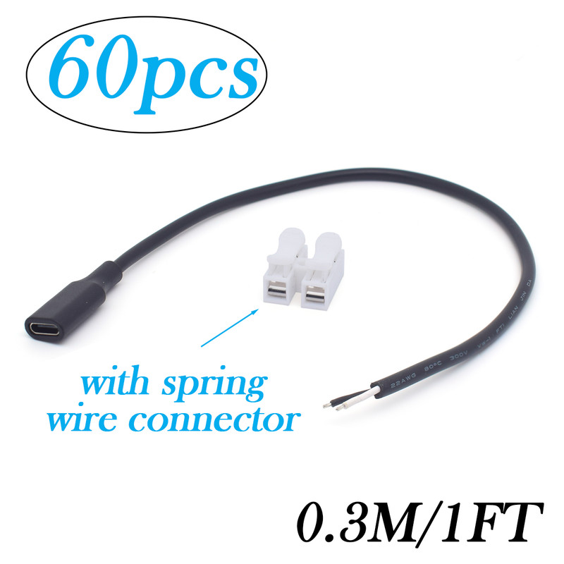 2pcs 30cm/1ft USB Type C Female 2-pin Bare wire 5V 3A DIY Pigtail Cable 22AWG gallery
