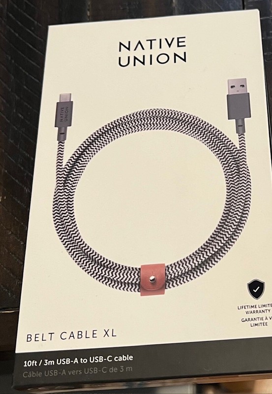 Native Union Belt Cable XL 10′ USB-A to USB-C Cable – Zebra