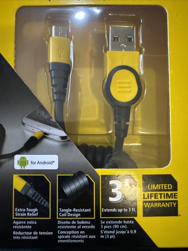 Stanley 3’' Coiled Cable For Micro-USB Phone Electronic Device Charger (#5t) gallery