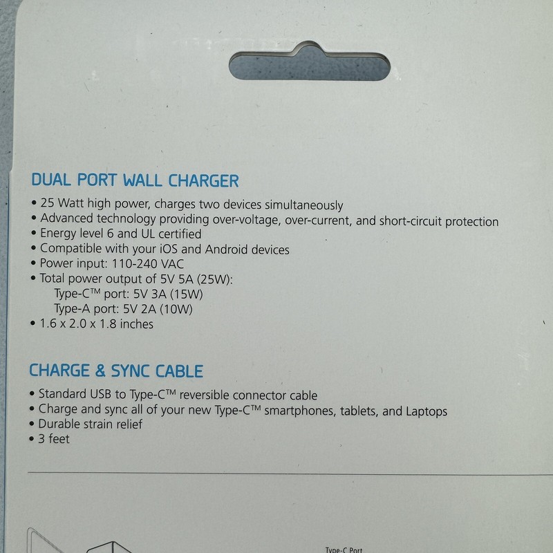 S2dio 25W Duo USB-C Power Adapter Wall Charger Cable Black IOS Android New gallery