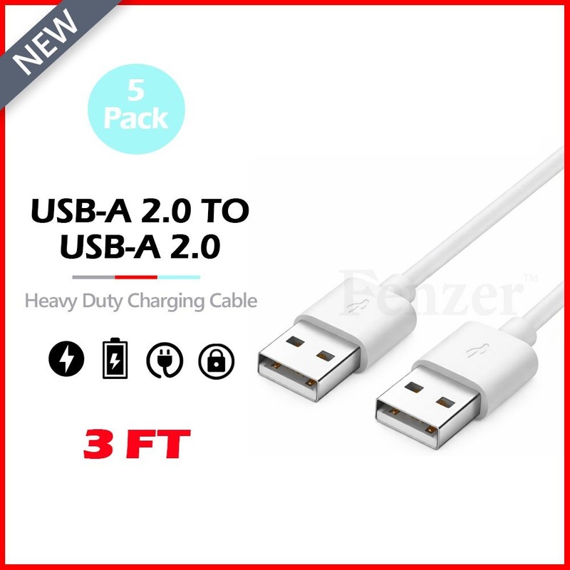 5-Pack USB2.0 Cable Type A Male to A Male High-Speed Data Transfer Charger Cord