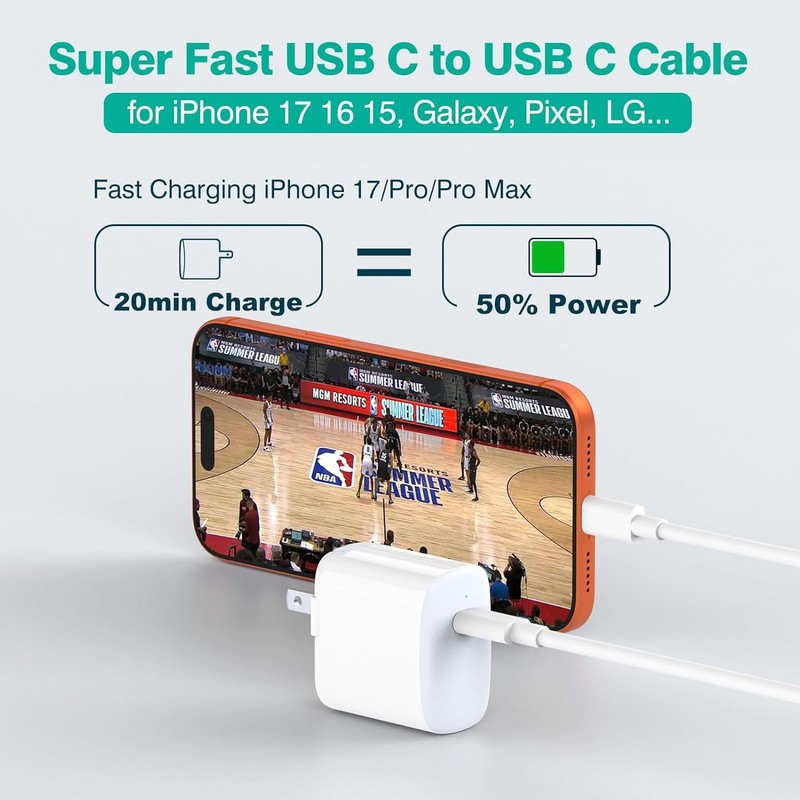 20W PD USB-C Fast Charger Type-C Cable For iPhone 17 Air 16 15 14 13 12 11 XR 8 gallery