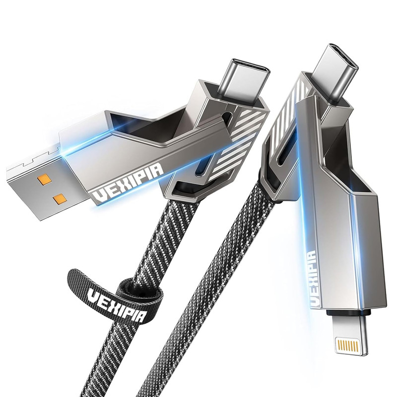 4-in-1 USB C Cable 60W Fast Charging Nylon Braided for iPhone & iPad 5FT gallery