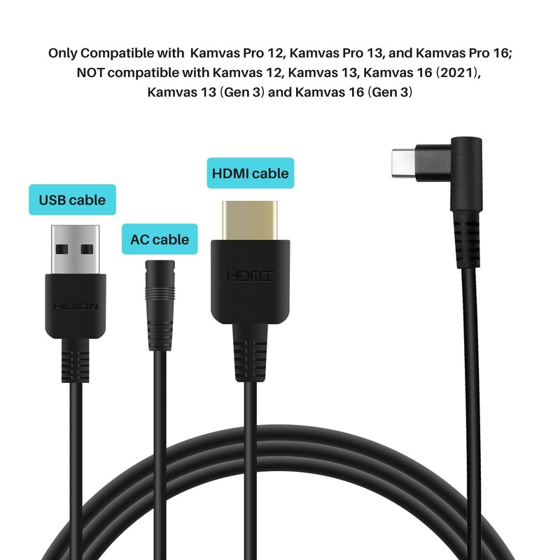 HUION 3-in-1 Cable for KAMVAS Pro 16 Pro 13 GT-133 and Pro 12 GT-116 Graphics Dr gallery