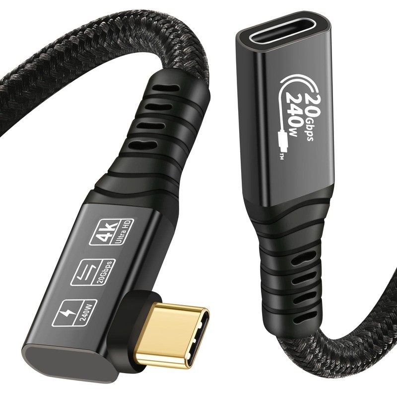 20Gbps USB C 3.2 Extension Cable 90 Degree Gen2 TypeC 4K@60Hz 240W 0.25M