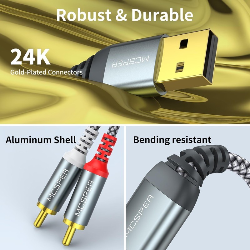 USB to RCA Audio Cable (6.6FT) Nylon Braided USB to RCA Adapter for PC, Laptop gallery