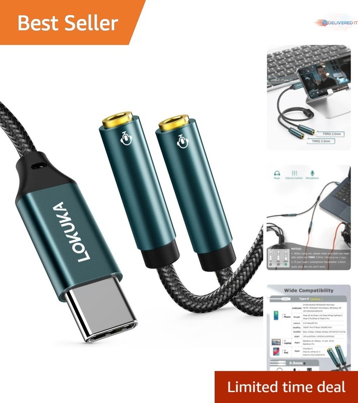 USB-C to Dual 3.5mm Headphone Splitter DAC Adapter for Smartphone Laptop Audio