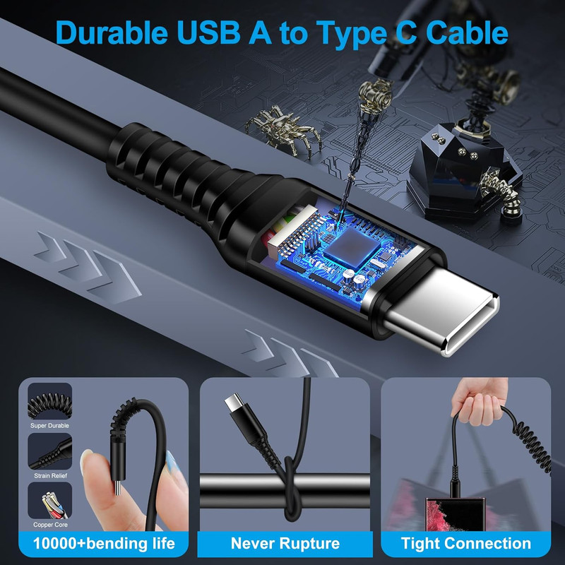 Android Auto USB C Cable for Car Samsung Charger Cord Type C Fast Charging Coile gallery