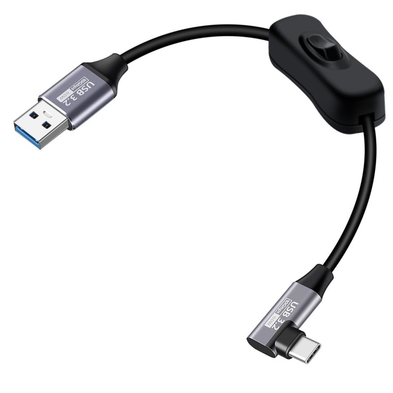 Black 1FT/0.3m 90 Degree USB C Cable Switch 3.2 Type C Fast Charging 60W